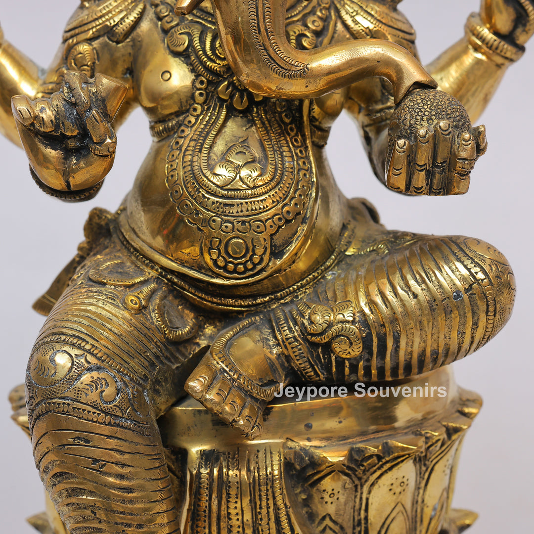 Handcrafted Brass Lord Ganesha Statue on Double Lotus Pedestal