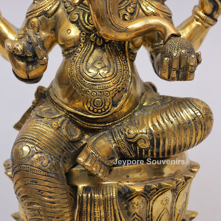 Handcrafted Brass Lord Ganesha Statue on Double Lotus Pedestal