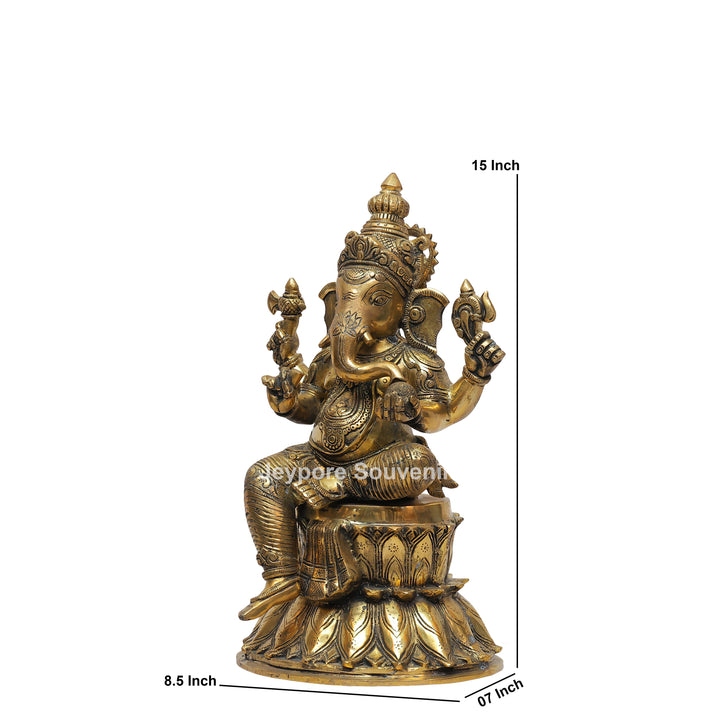 Handcrafted Brass Lord Ganesha Statue on Double Lotus Pedestal