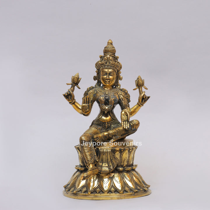 Handcrafted Brass Goddess Lakshmi Statue on Double Lotus Pedestal