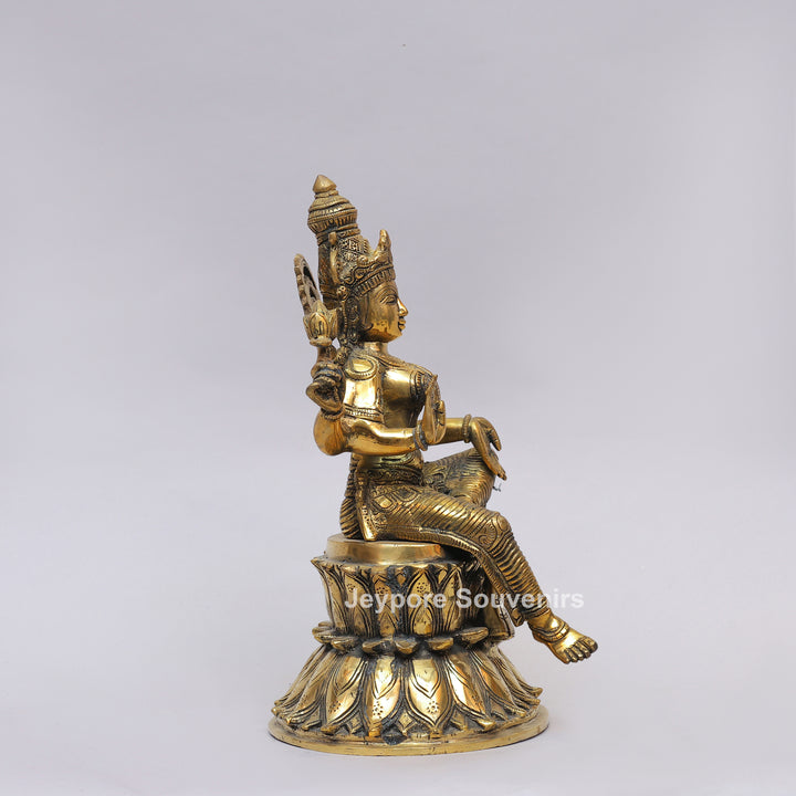 Handcrafted Brass Goddess Lakshmi Statue on Double Lotus Pedestal