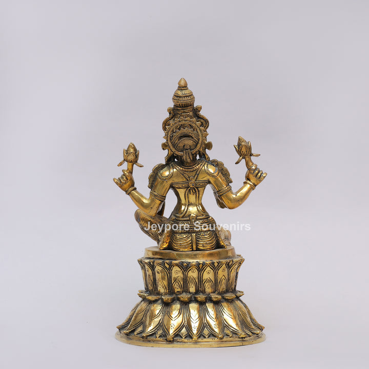Handcrafted Brass Goddess Lakshmi Statue on Double Lotus Pedestal