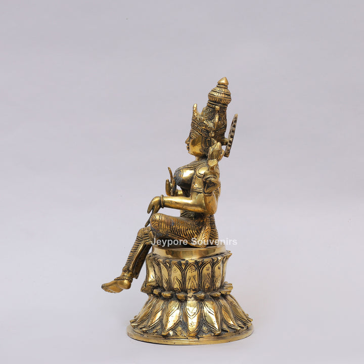 Handcrafted Brass Goddess Lakshmi Statue on Double Lotus Pedestal