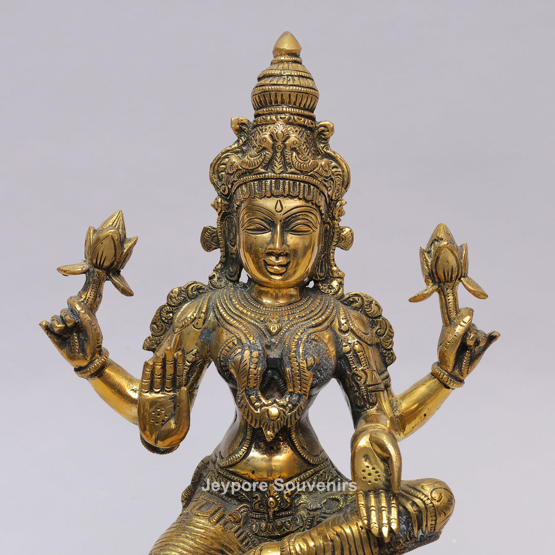 Handcrafted Brass Goddess Lakshmi Statue on Double Lotus Pedestal