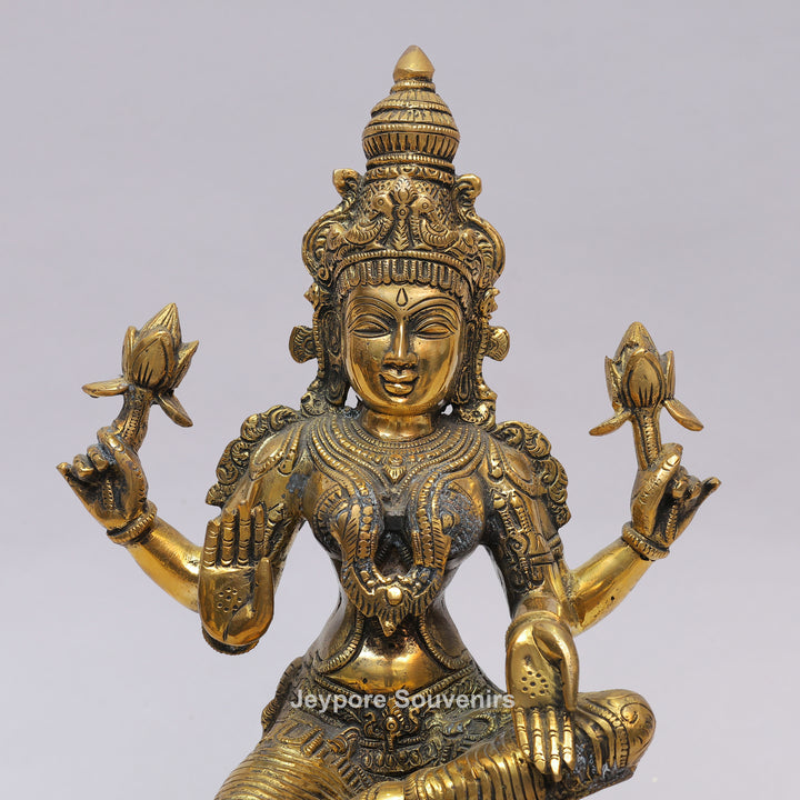 Handcrafted Brass Goddess Lakshmi Statue on Double Lotus Pedestal
