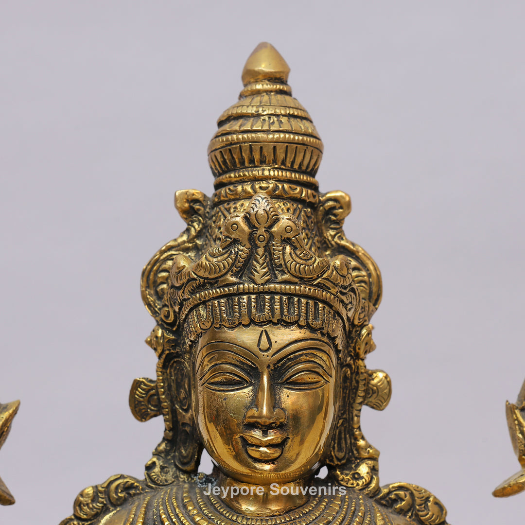 Handcrafted Brass Goddess Lakshmi Statue on Double Lotus Pedestal