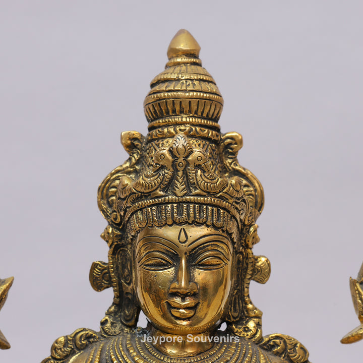 Handcrafted Brass Goddess Lakshmi Statue on Double Lotus Pedestal