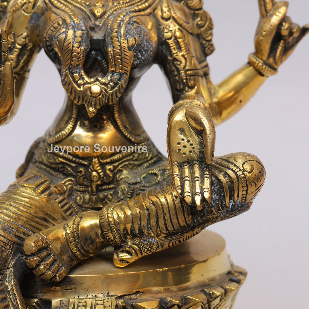 Handcrafted Brass Goddess Lakshmi Statue on Double Lotus Pedestal