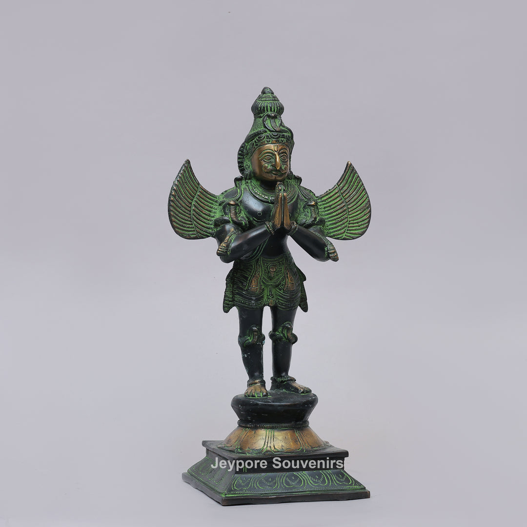 Handcrafted Brass Standing Lord Garuda Statue with Open Wings