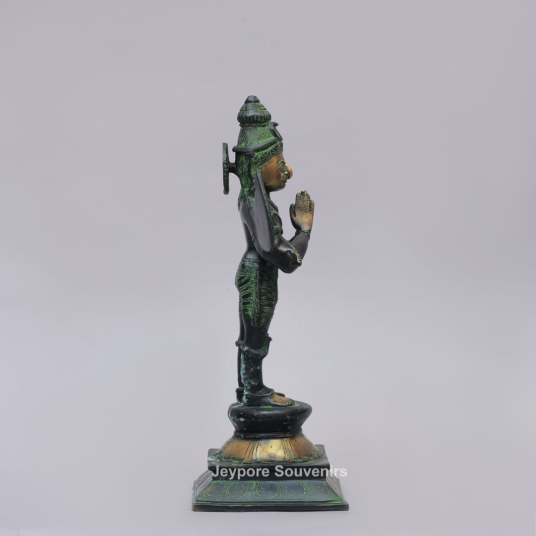 Handcrafted Brass Standing Lord Garuda Statue with Open Wings
