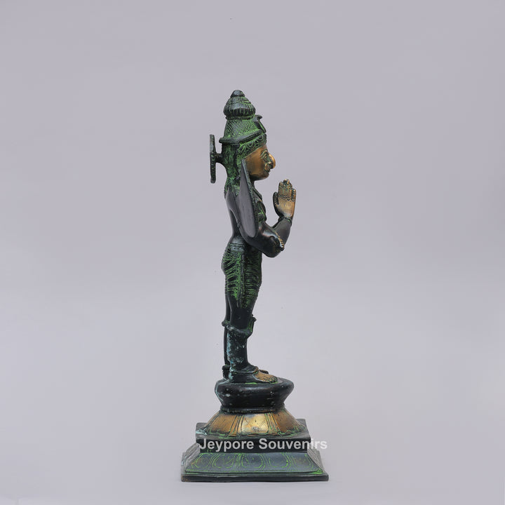 Handcrafted Brass Standing Lord Garuda Statue with Open Wings