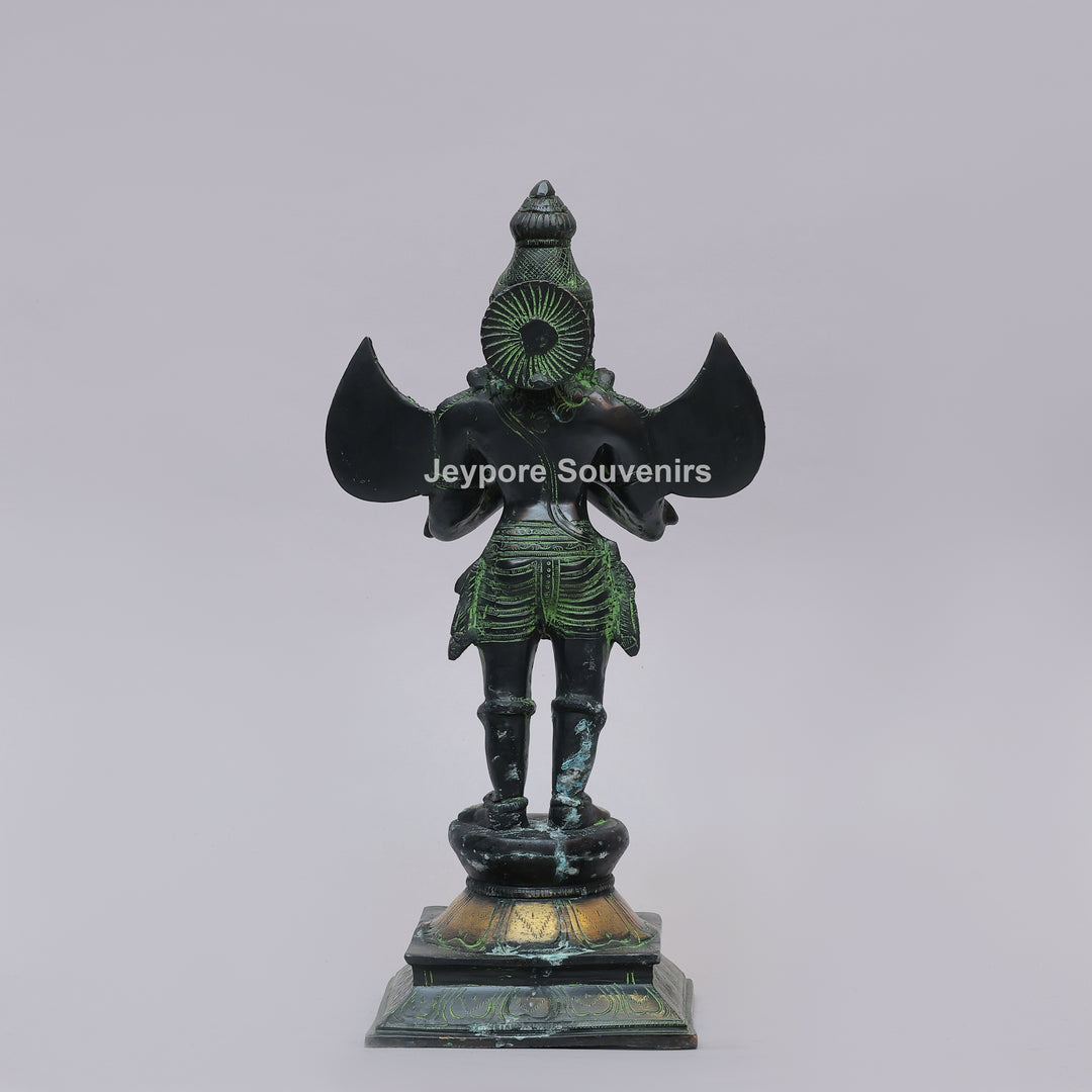 Handcrafted Brass Standing Lord Garuda Statue with Open Wings