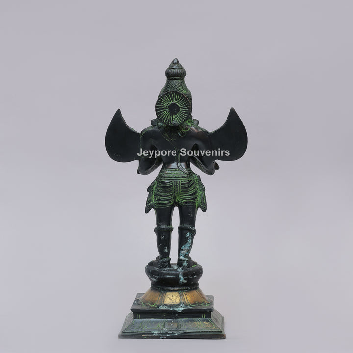 Handcrafted Brass Standing Lord Garuda Statue with Open Wings