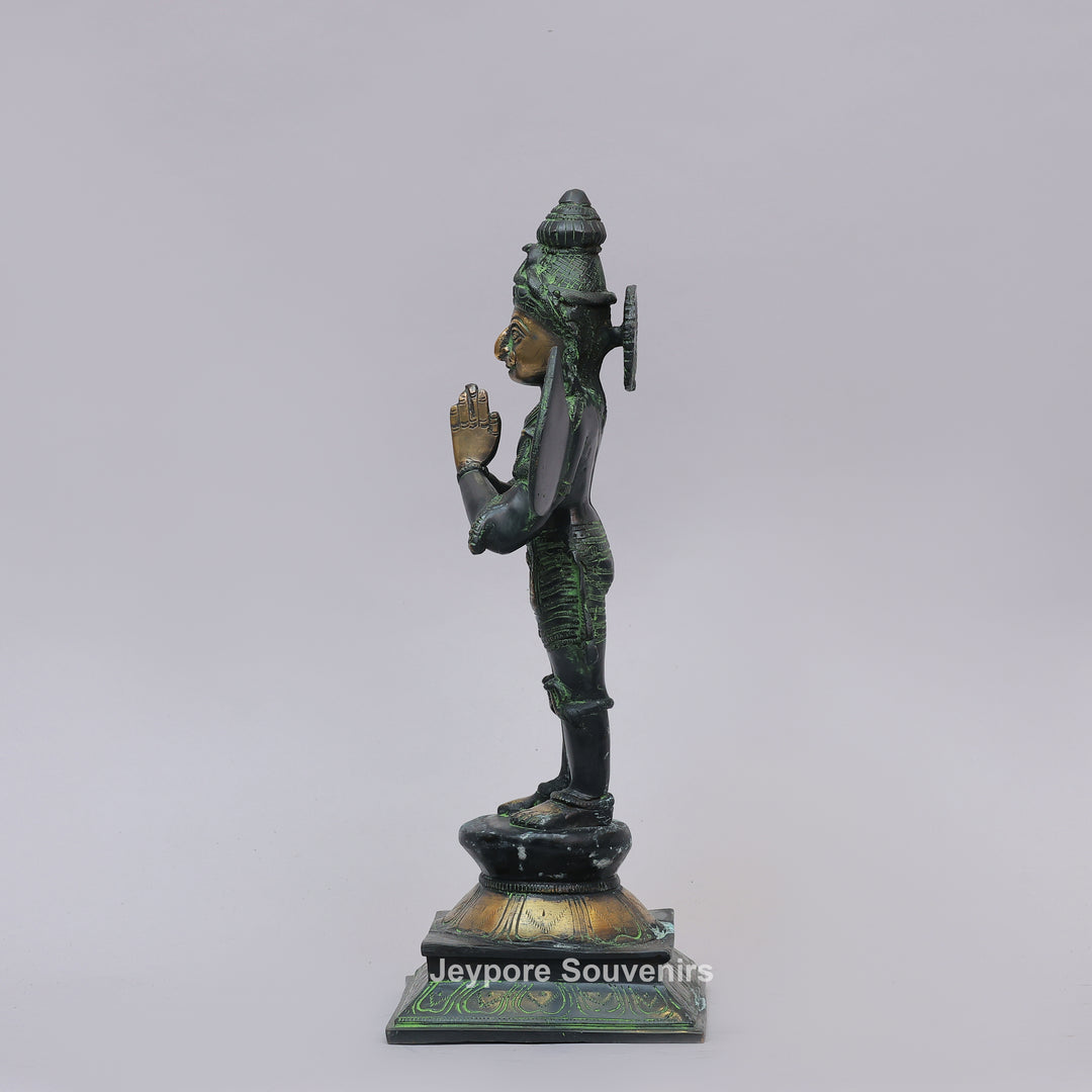 Handcrafted Brass Standing Lord Garuda Statue with Open Wings