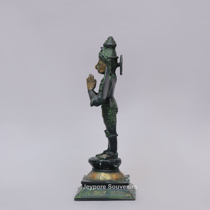Handcrafted Brass Standing Lord Garuda Statue with Open Wings