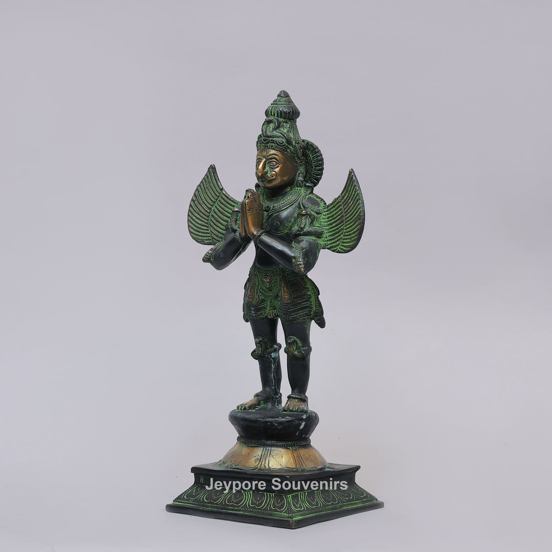 Handcrafted Brass Standing Lord Garuda Statue with Open Wings