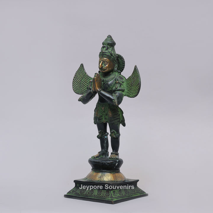 Handcrafted Brass Standing Lord Garuda Statue with Open Wings