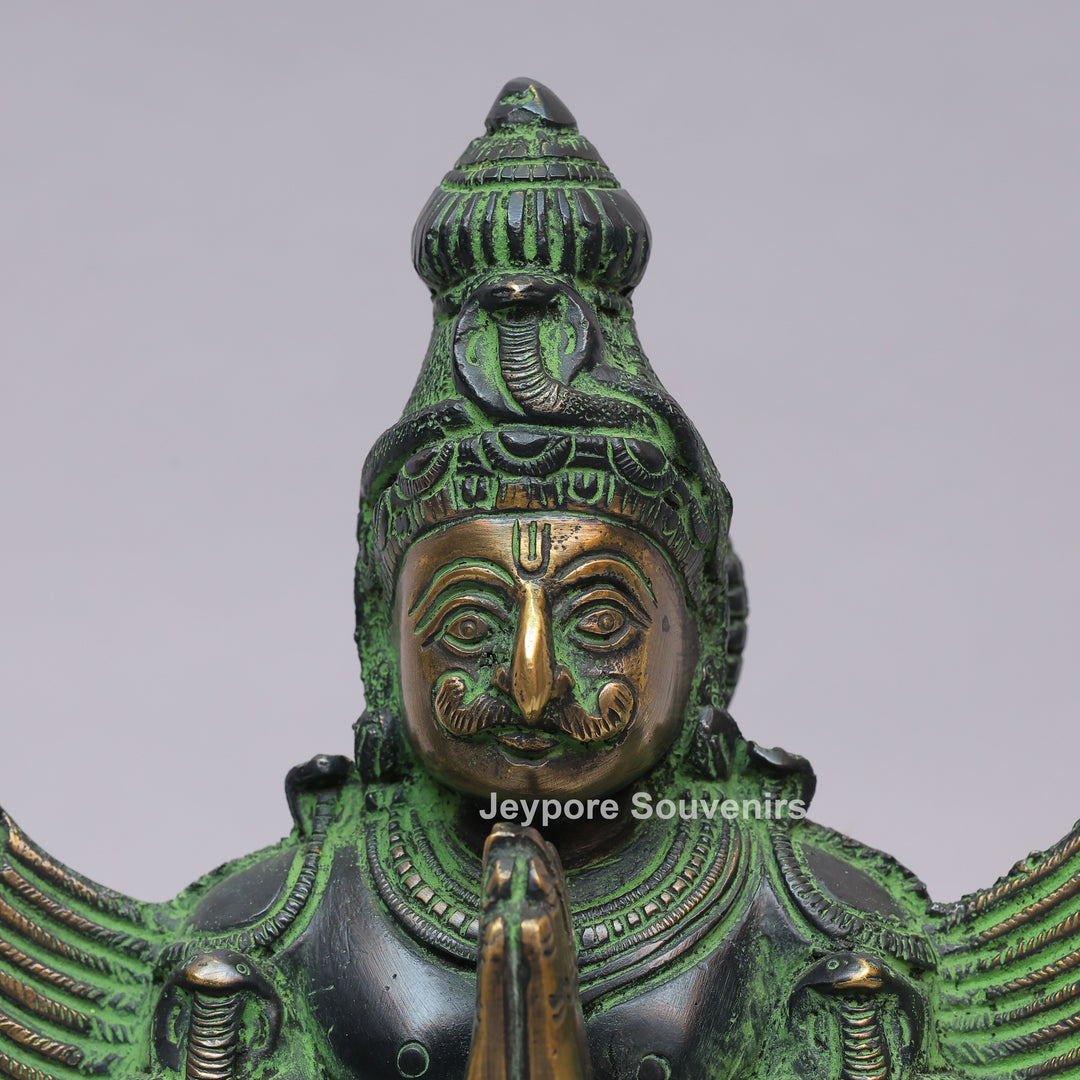 Handcrafted Brass Standing Lord Garuda Statue with Open Wings