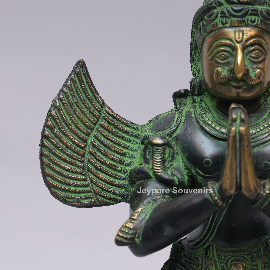 Handcrafted Brass Standing Lord Garuda Statue with Open Wings