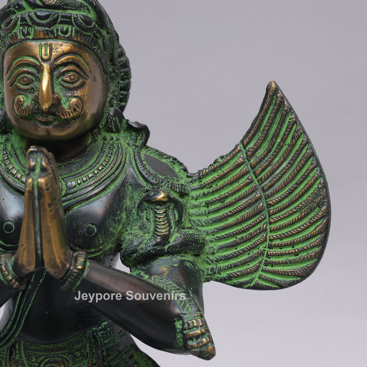 Handcrafted Brass Standing Lord Garuda Statue with Open Wings