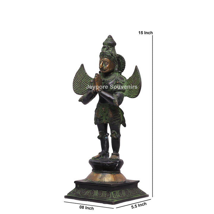 Handcrafted Brass Standing Lord Garuda Statue with Open Wings