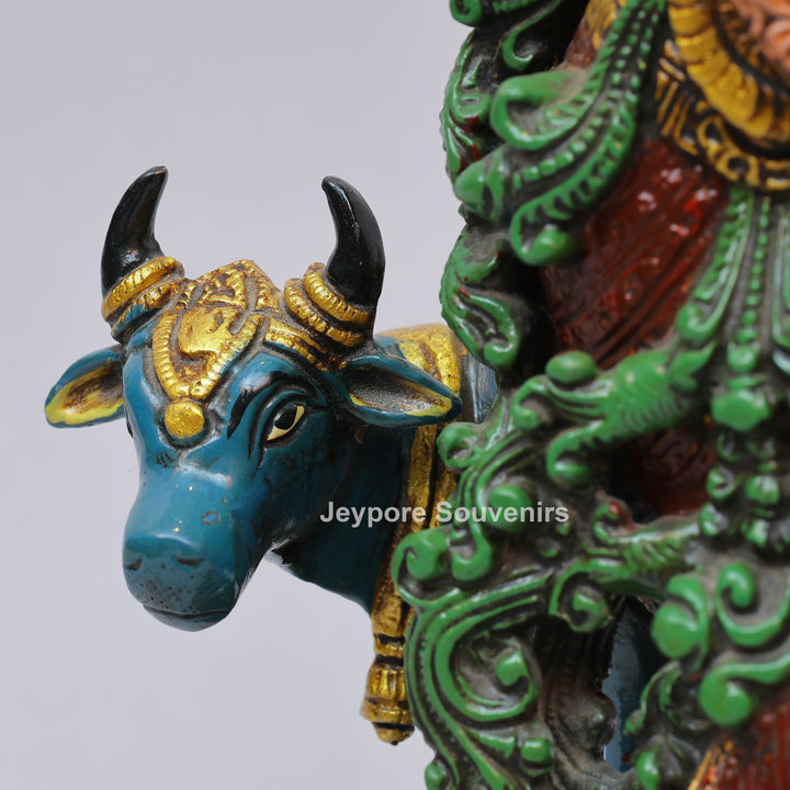 Handcrafted Brass Lord Krishna Statue with Cow &amp; Flute