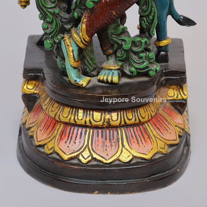 Handcrafted Brass Lord Krishna Statue with Cow &amp; Flute