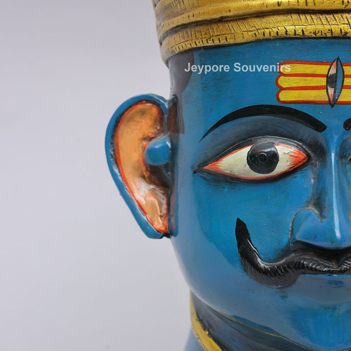 Handcrafted Blue Brass Lord Shiva Mukhalingam Face Sculpture