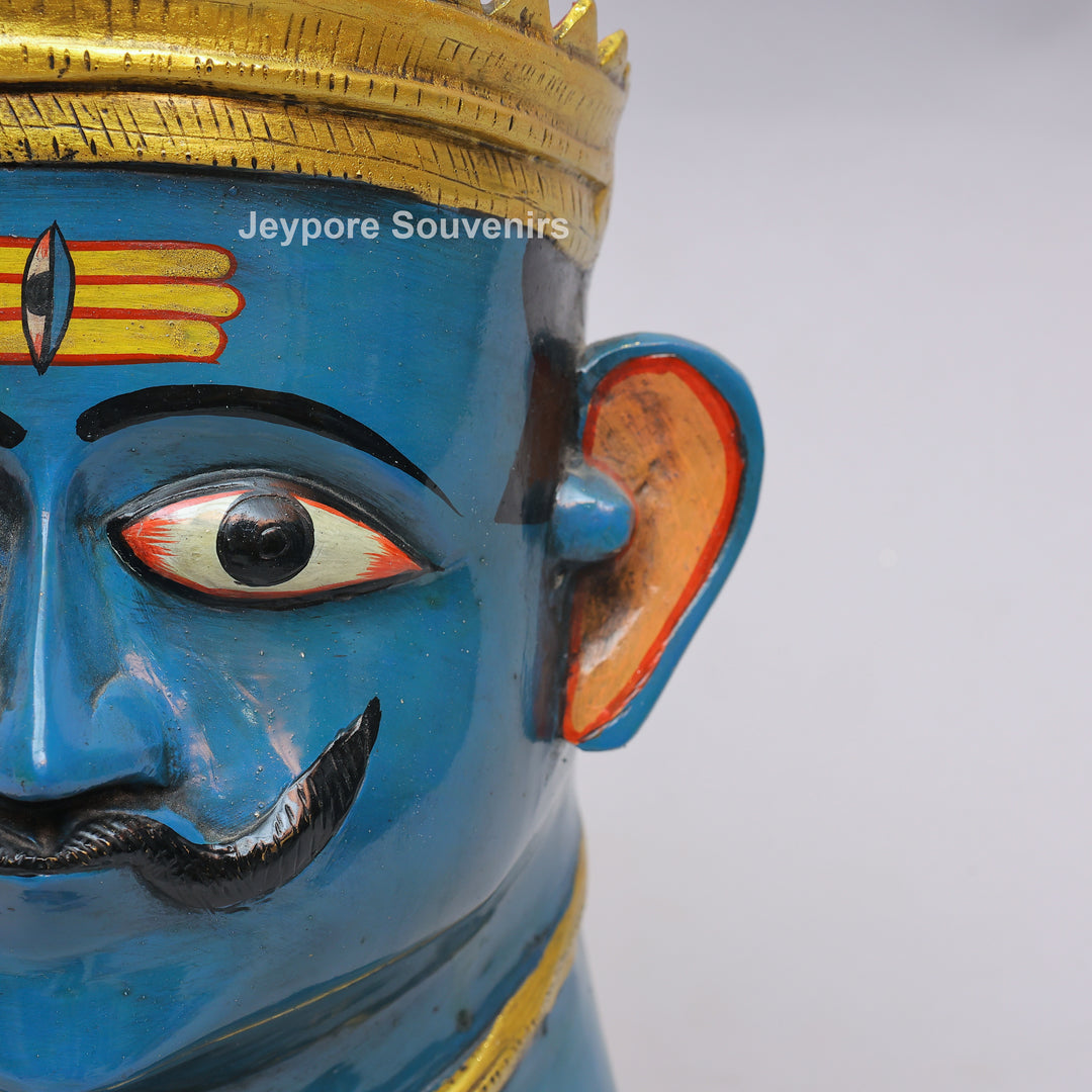 Handcrafted Blue Brass Lord Shiva Mukhalingam Face Sculpture