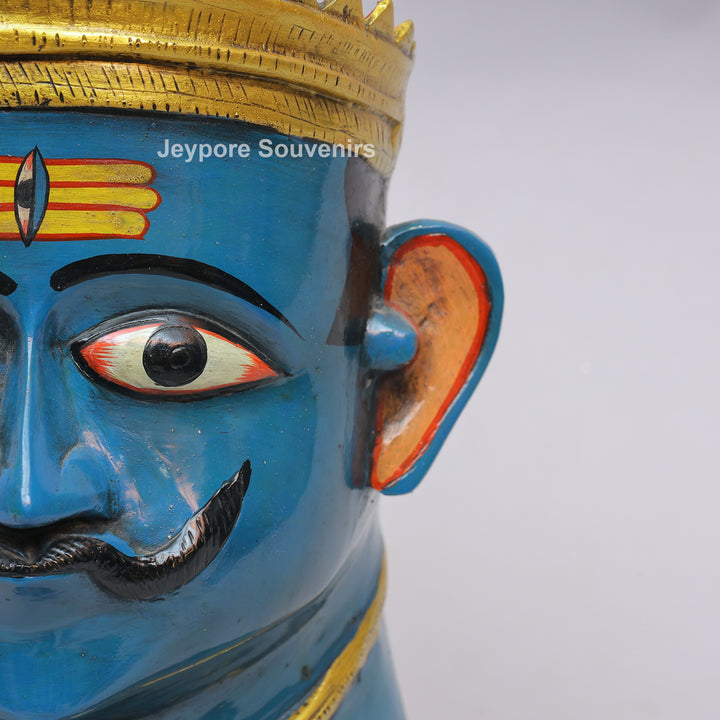 Handcrafted Blue Brass Lord Shiva Mukhalingam Face Sculpture