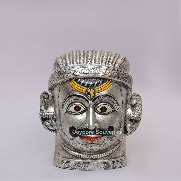 Handcrafted Silver-Plated Brass Lord Shiva Mukhalingam Face Idol