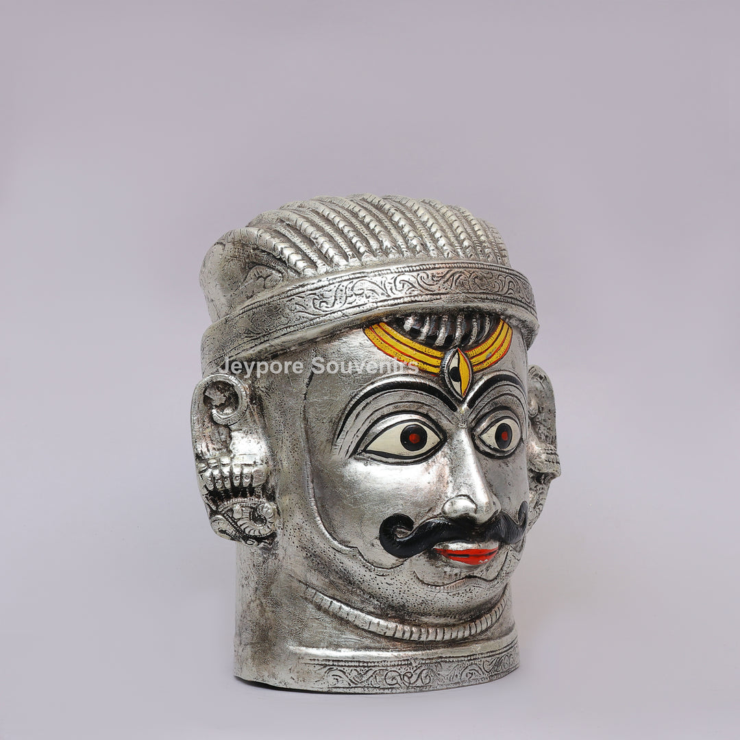 Handcrafted Silver-Plated Brass Lord Shiva Mukhalingam Face Idol
