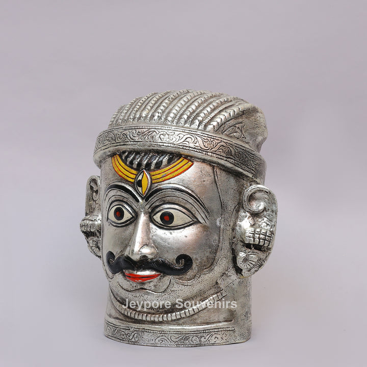 Handcrafted Silver-Plated Brass Lord Shiva Mukhalingam Face Idol