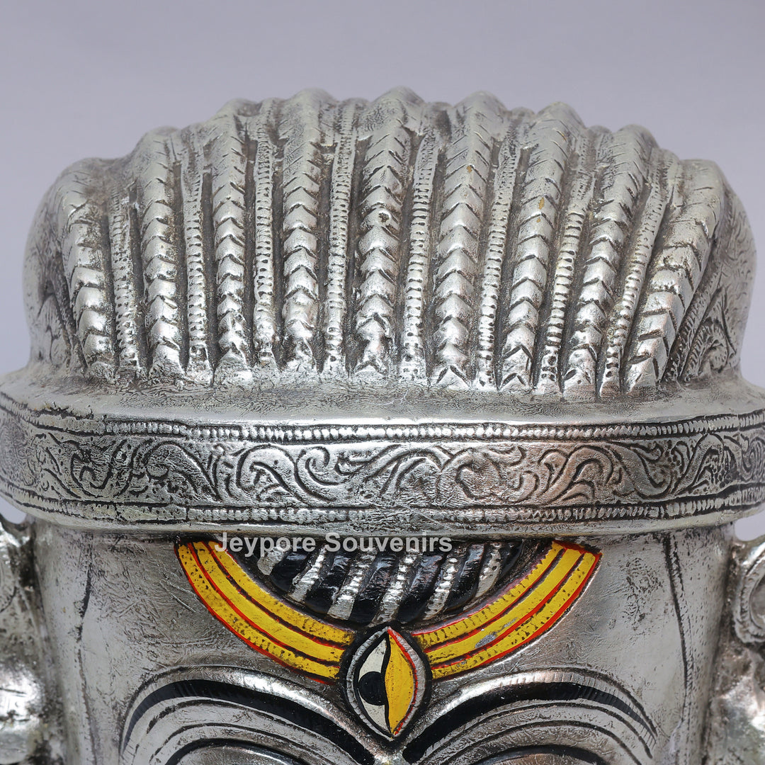 Handcrafted Silver-Plated Brass Lord Shiva Mukhalingam Face Idol