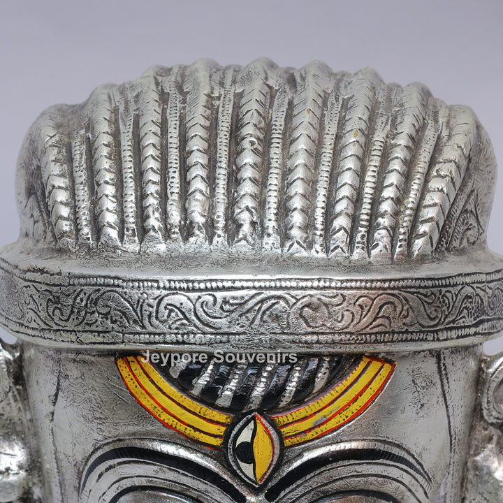 Handcrafted Silver-Plated Brass Lord Shiva Mukhalingam Face Idol