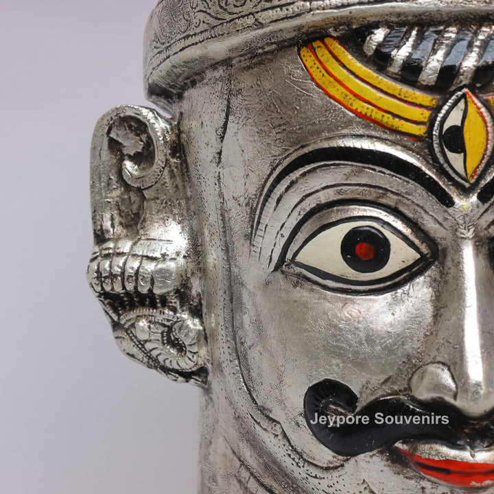 Handcrafted Silver-Plated Brass Lord Shiva Mukhalingam Face Idol