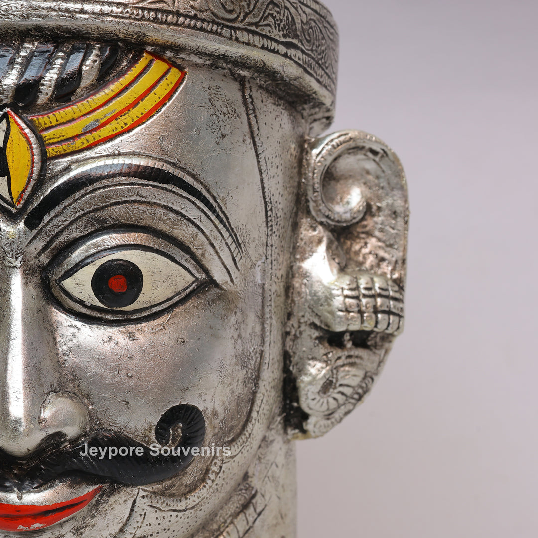 Handcrafted Silver-Plated Brass Lord Shiva Mukhalingam Face Idol
