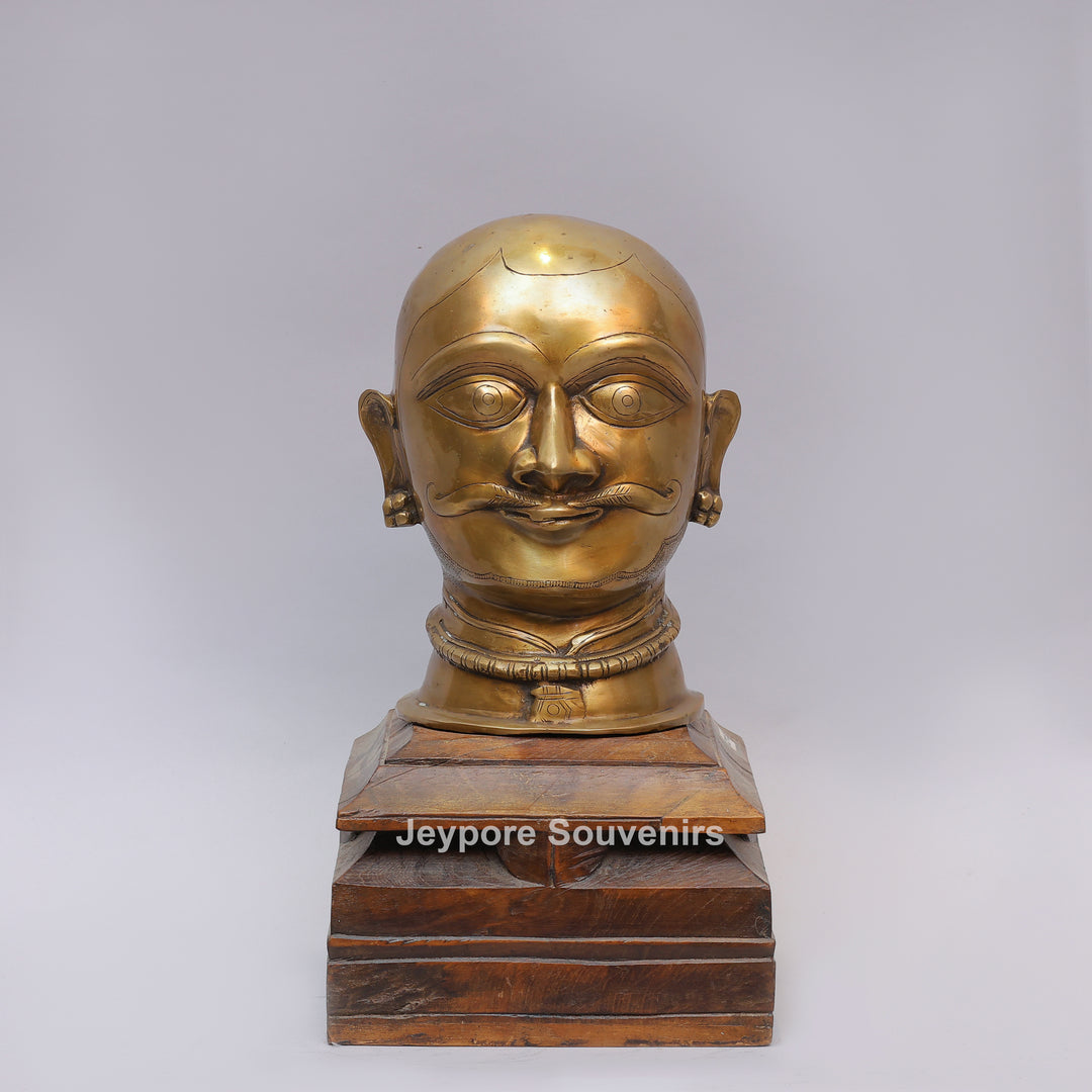 Handcrafted Brass Shiva Mukhalingam Face Sculpture on Wooden Base