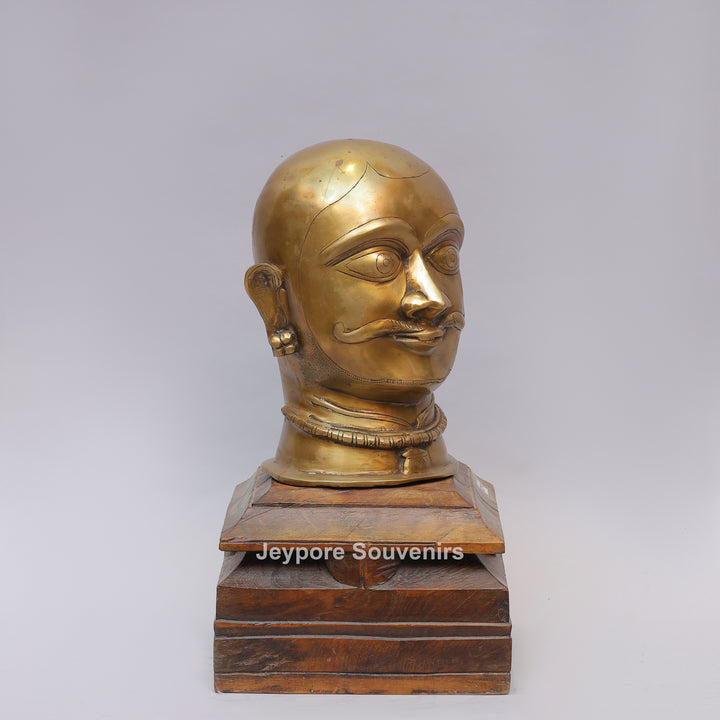 Handcrafted Brass Shiva Mukhalingam Face Sculpture on Wooden Base