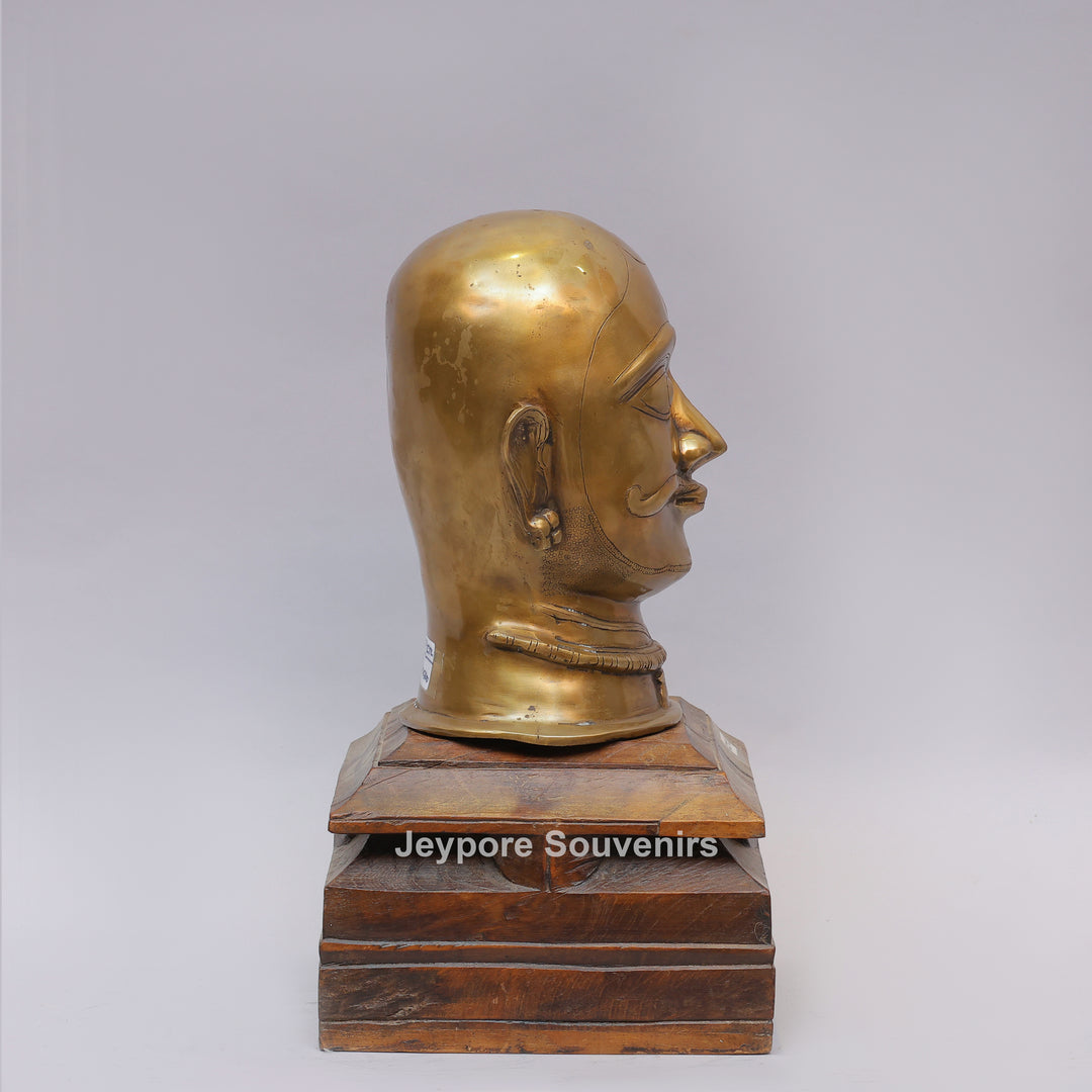 Handcrafted Brass Shiva Mukhalingam Face Sculpture on Wooden Base
