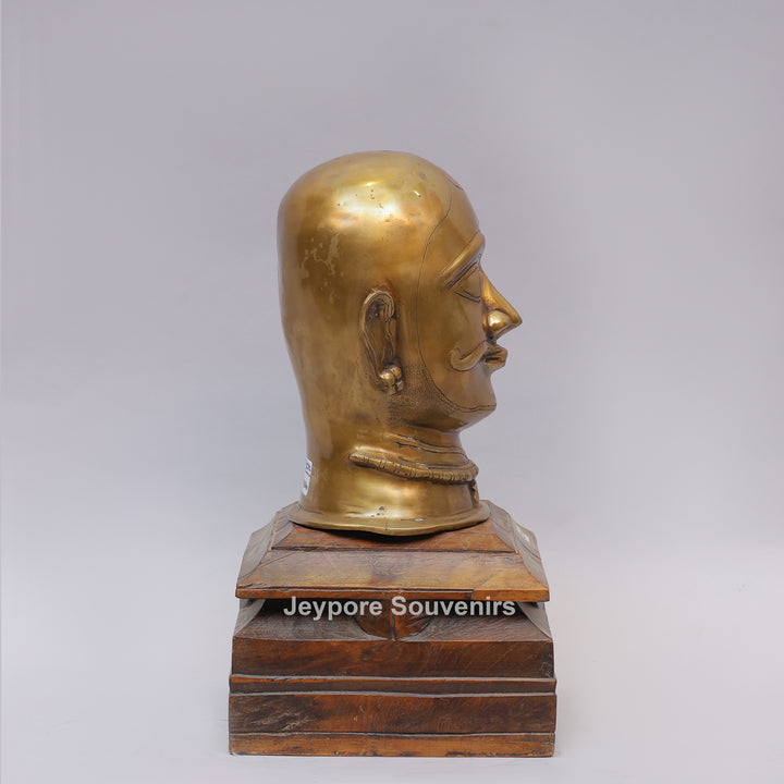 Handcrafted Brass Shiva Mukhalingam Face Sculpture on Wooden Base