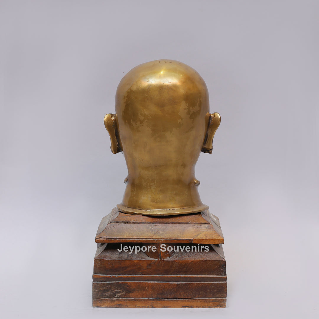 Handcrafted Brass Shiva Mukhalingam Face Sculpture on Wooden Base