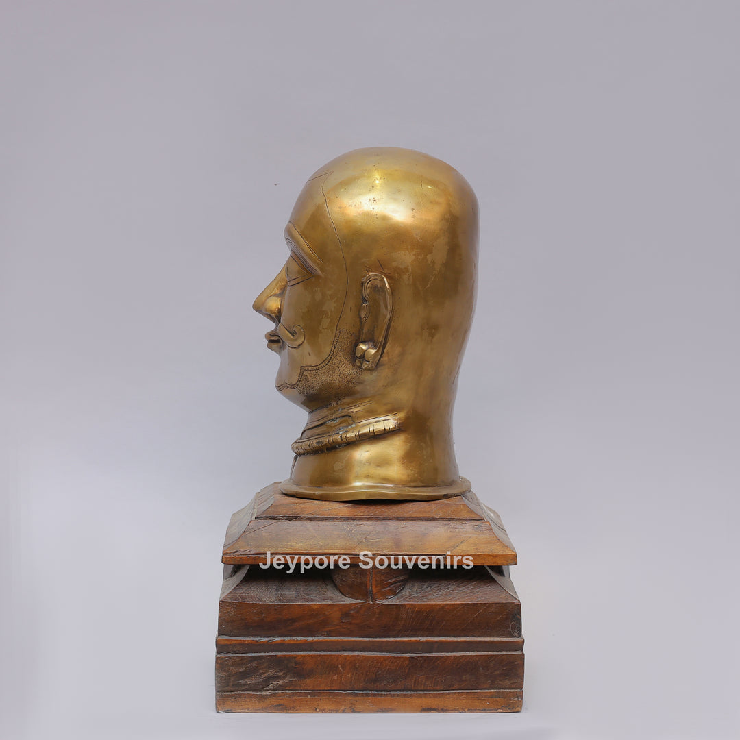 Handcrafted Brass Shiva Mukhalingam Face Sculpture on Wooden Base