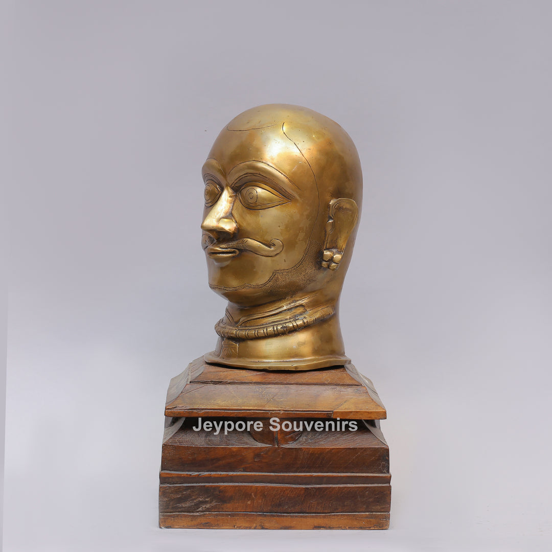 Handcrafted Brass Shiva Mukhalingam Face Sculpture on Wooden Base