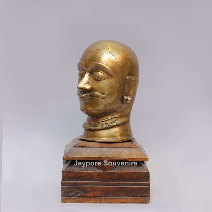 Handcrafted Brass Shiva Mukhalingam Face Sculpture on Wooden Base