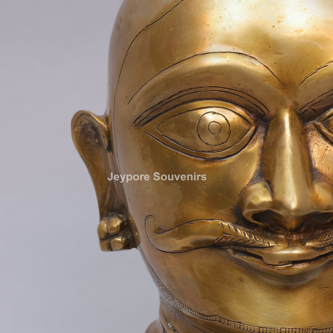 Handcrafted Brass Shiva Mukhalingam Face Sculpture on Wooden Base