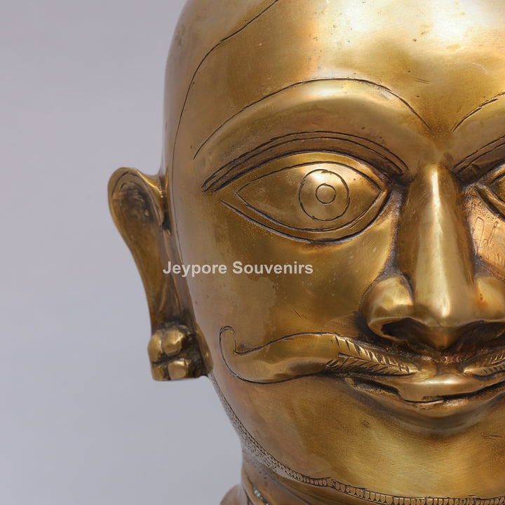 Handcrafted Brass Shiva Mukhalingam Face Sculpture on Wooden Base