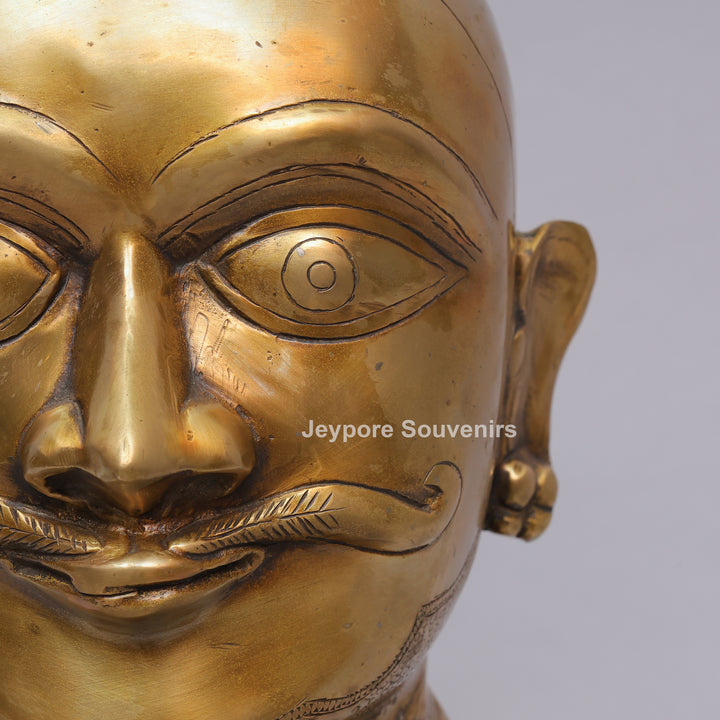 Handcrafted Brass Shiva Mukhalingam Face Sculpture on Wooden Base