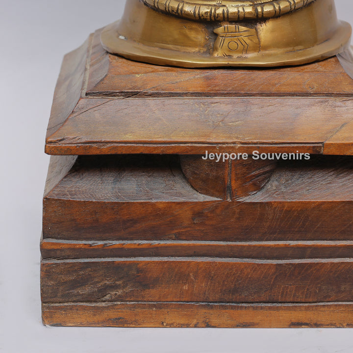 Handcrafted Brass Shiva Mukhalingam Face Sculpture on Wooden Base