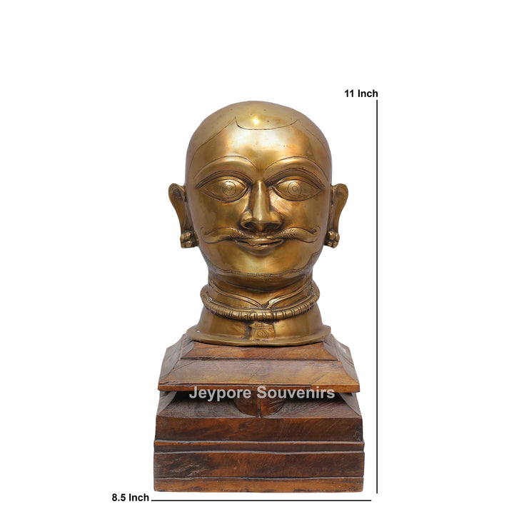 Handcrafted Brass Shiva Mukhalingam Face Sculpture on Wooden Base